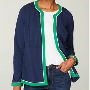 NWT J.JILL Wearever Double Face Jersey Contrast Trim Jacket in Navy Green M